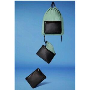 Caraa Drawstring Cinch Bag Backpack Green Packable Travel Pouch Zipper